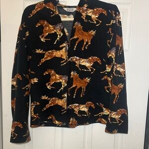 Black Zip Up Hoodie with Western Horse Print